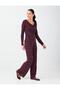 Burgundy High-Waisted Wide-Leg Pants with Sequin Detail - 3