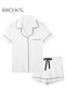 Women’s Summer Pajama Set, Breathable Short Sleeve Loungewear with Collar, White 2-Piece Sleepwear S - 4