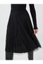 Black Pleated Midi Skirt with Glittery Mesh and Pleated Details