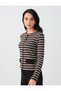 Round-Neck Soft-Touch Knit Cardigan with Black Striped Pattern - 4