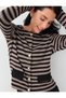 Round-Neck Soft-Touch Knit Cardigan with Black Striped Pattern