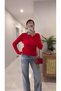 Volle Red Removable Denim Collar Detail with Braided Knit Sweater - 3