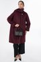 Shepherd-Style Buttoned Wool Coat, Burgundy - 2
