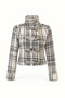 Mock Neck, Epaulet, Ecru Checkered Tweed Jacket - 5