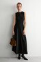 BELU Women's Crew Neck, Sleeveless, Pieced, Godet-Detail Black Dress