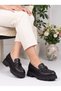 D26KA 870 Black Genuine Leather Moccasin Women's Shoes - 2