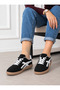 Black Women's Lace-Up Suede-Look Casual Sneakers with Tan Soles - 2