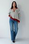 Women's Burgundy Striped Fleece-Lined Polo Collar Sweater - 3