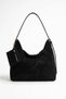 GRANDY Black Suede Genuine Leather Women's Shoulder Bag - 6