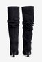 Women's Suede Boots with Ruched Cuff, Pointed Toe, Short, Stiletto Heel, and Zipper—Ziska Black - 4