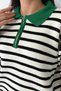 Women's Green Striped Zip-Up Polo Collar Sweater - 7