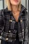 Black Checkered Tweed Jacket with a Mock Neck and Epaulets - 2