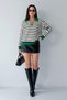 Women's Green Striped Zip-Up Polo Collar Sweater - 5