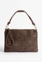 MARIEL Brown Suede Gold-Embossed Genuine Leather Women's Clutch Bag