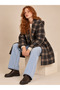 Urban Retro Plaid Oversized Hooded Jacket for Women, Coffee - Beige - 2