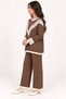 Women's Two-Piece Set with a Crew Neck Featuring Lace Details on the Front and Sleeve Ends, Paired with Corded Fabric Knit Pants - 5