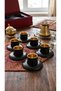 Set of 6 Turkish Coffee Cups, Matte Black with Gold Trim