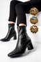 Black Women's Stylish Stretch Heeled Zip-Up Boots with Fleece-Lined Construction, Cold-Resistant, and Zipper Closure 291245