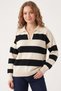 Woman's Black Polo Collar Striped Sweatshirt
