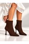 Women's Dark Brown Suede Pointed Toe Zip-Up Boots with Stiletto Heels - 3