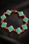 Apple Green Copper-Plated Women's Chain Bracelet with Clover Motif and Stones