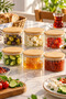 6-Piece Borosilicate Striped Glass Breakfast Set with Bamboo Lids and Silicone Seals—Airtight Glass Storage Containers, 9x6 cm—Olive, Cheese, Jam, Honey, and Sauce Jars—Breakfast Serving and Organization Jar Set - 3