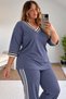 V-Neck Sweatsuit Set with Modal Striped Detail, Plus Size - 2