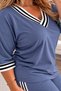 V-Neck Sweatsuit Set with Modal Striped Detail, Plus Size - 4