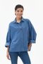 Blue Italian 100% Cotton Velvet Oversized Velvet Blouse with Button Accents, Sizes 40–44