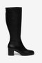 Women's Genuine Leather Heeled Boots with Back Zipper and Adjustable Cuffs - Black - 2