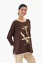 Women's Brown Gilded Italian-Textured Soft-Textured Oversized Knit Sweater, Sizes 40–46 - 3
