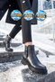 Black Leather, Thick Rubber Sole, Studded Detail, Stylish Fleece-Lined Women's Zip-Up Boots 351107 - 3
