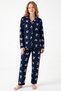 Women's Navy Blue Teddy Bear Print Shirt Collar Suede Pajama Set