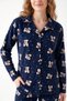 Women's Navy Blue Teddy Bear Print Shirt Collar Suede Pajama Set - 2