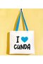 I Love Cunda Turquoise-Colored Handle Gabardine Fabric Bag 40x35cm, Printed Shoulder Bag, Shopping