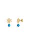 18Kt Gold Flower Earrings with Turquoise & Cultured Pearls E1YK14