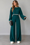 Women's Knitwear 2-Piece Set – Cropped Sweater and Wide-Leg Pants Corded Fabric Knit Set