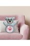 Blue Teddy Bear Print Pillow with Flamingo Design - 1 - 2
