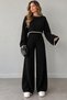 Women's Knitwear 2-Piece Set – Cropped Sweater and Wide-Leg Pants Corded Fabric Knit Set