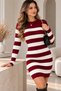 Women's Knit Dress – Striped Crew Neck Long-Sleeve Knit Mini Dress