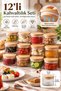 12-Piece Glass Breakfast and Storage Container Set with Bamboo Lids, Airtight with Silicone Seal, Round Cheese, Olive, Jam, and Honey Serving Bowls, 9 cm Diameter, 6 cm Height.