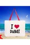 I Love Dubai Red Canvas Beach Bag with Handles, 48x40m, Printed Shoulder Bag, Shopping
