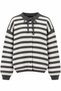 Gray Cardigan with Collar Detail, Tie-Front, Striped Design - 10203