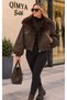 ROBIN Women's Collar and Front Placket Detachable Fur-Trimmed Gabardine Puffer Oversized COAT - 2