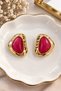 Women's Earrings with Burgundy Stone Plates - 3