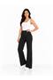 Black High-Waisted Women's Piped Palazzo Pants with Pockets - 3