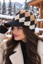 Women's Beanie with Diamond Pattern and Front Flap - Winter Beanie with Brim - 2