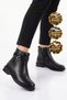 Black Women's Fleece-Lined Zip-Up Boots with Buckle Detail 636203