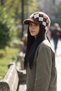 Women's Beanie with Diamond Pattern and Front Flap - Winter Beanie with Brim