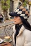 Women's Beanie with Diamond Pattern and Front Flap - Winter Beanie with Brim - 3